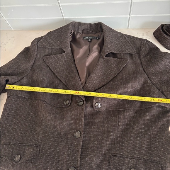 Lafayette 148 New York Brown Pea Coat with Notched Lapel Wool Sz 22 - Picture 9 of 13